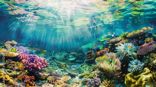 An underwater panorama of a vibrant coral reef