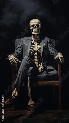 Skeleton with cigarette adult representation halloween.