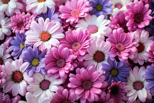 Beautiful pink and white daisies background. Close-up.