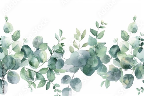 watercolor eucalyptus leaves border handdrawn greenery clipart isolated on white background