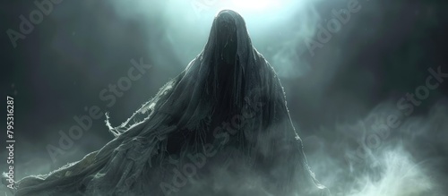 Ghostly Wraith in a Desolate Foggy Landscape