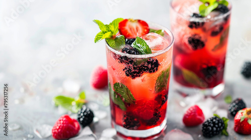 Cold berry cocktails, raspberry, blackberry, and strawberry lemonade, or mojitos, are perfect for spring or summer