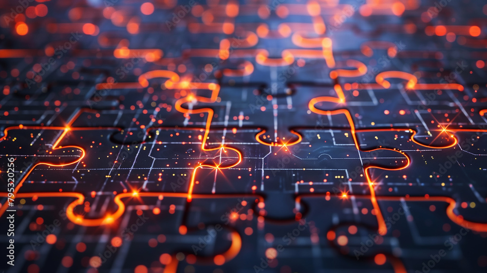 A puzzle with interlocking pieces, each representing a block in the blockchain A puzzle with interlocking pieces, each representing a block in the blockchain