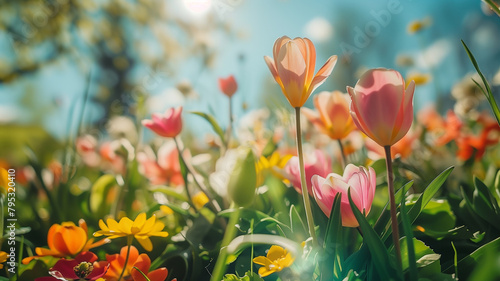 A sunny landscape with blooming flowers symbolizing an early spring prediction
