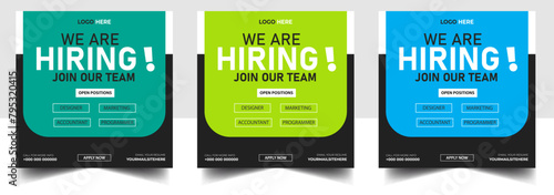 Hiring recruitment open job vacancy design vector social media post banner template or web banner layout