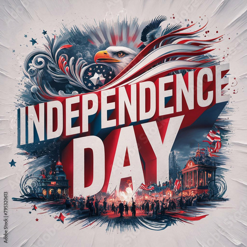 Fourth of July independence day text effect and abstract background or illustration with typographic design ai generative photo