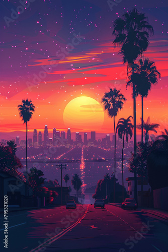 Los Angeles scene in flat graphics