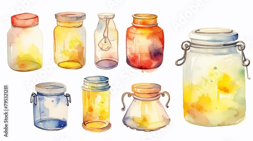Glass Jars Assorted glass jars under soft amber lighting