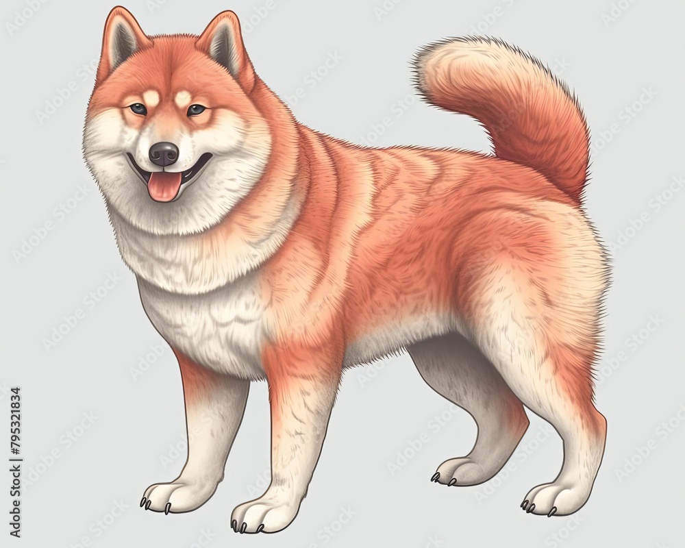 A digital painting of a red Shiba Inu standing on a gray background. A digital painting of a red Shiba Inu standing on a gray background.