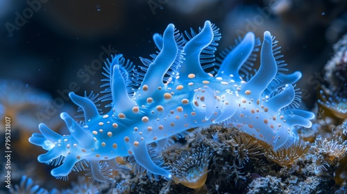 The Blue Dragon Nudibranch off the coast of Maui, Hawaii, is a thrilling encounter in the world of marine biodiversity. Sea slugs are also known as nudibranchs. It is famous for its bright colors and  © Saowanee