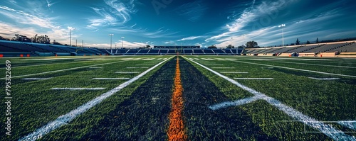 High contrast image of chalk lines on a football field with a deep blue sky photo