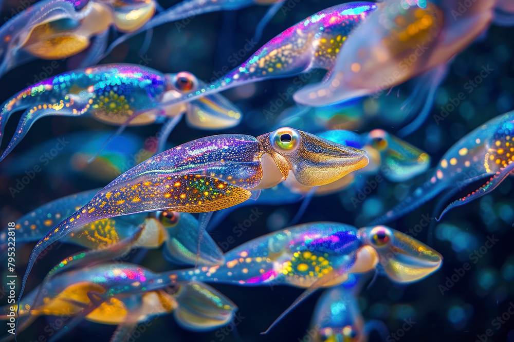 A school of squid moves in mesmerizing unison.