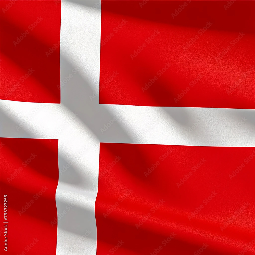 Denmark flag with big folds waving close up under the studio light indoors. The official symbols and colors in fabric banner Denmark flag with big folds waving close up under the studio light indoors. The official symbols and colors in fabric banner