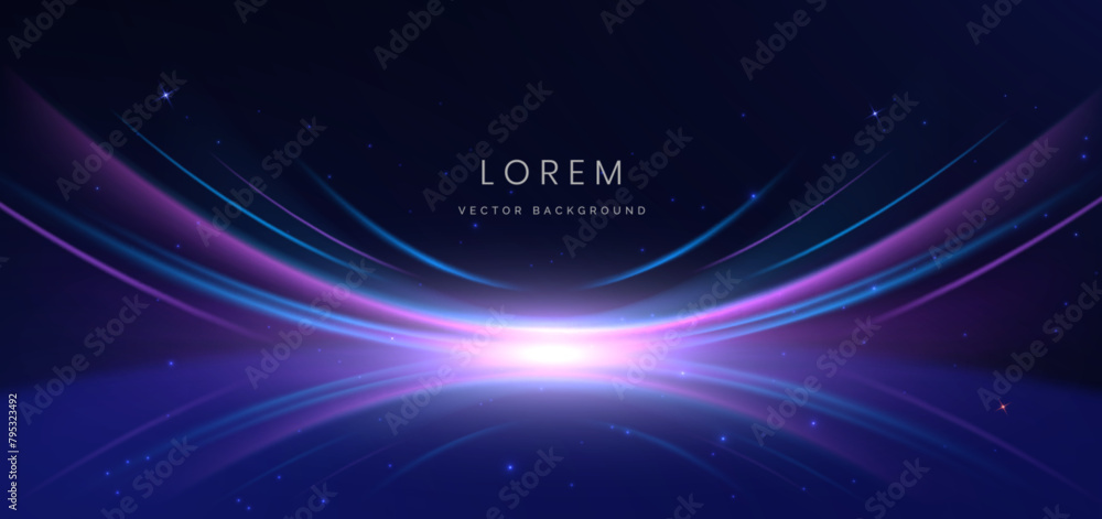 Abstract futuristic neon blue and purple curved light lines with effect ...