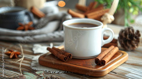 Drink coasters with cup of coffee cinnamon and jezve o photo