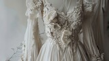 Bohemian wedding gown design pattern with flowing chiffon layers and intricate crochet detailing