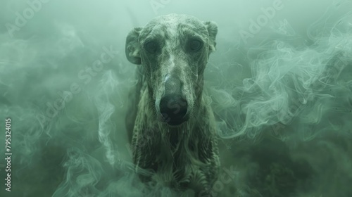 Ghostly Apparition A Haunting Hellhound Emerges on the Shrouded Moors under the Ominous Glow of the