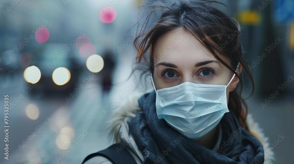 Woman in mask on the street, COVID lockdown Woman in mask on the street, COVID lockdown