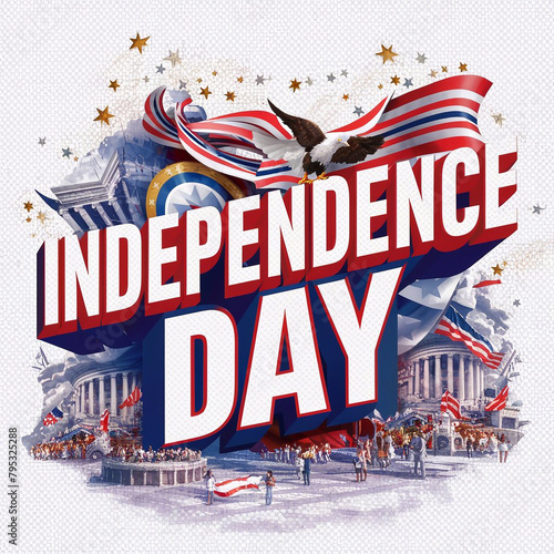 Fourth of July independence day text effect and abstract background or illustration with typographic design ai generative photo