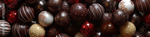 Array of chocolates creating a delectable backdrop, tempting the senses with their variety and richness..