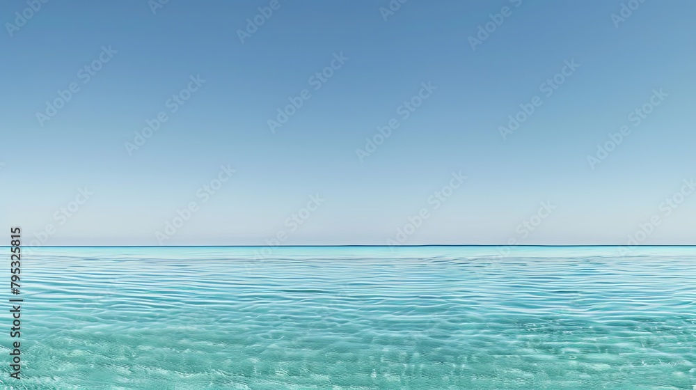 An expansive panoramic view of a vast ocean stretching to the horizon, with clear blue waters meeting the sky in a seamless expanse, capturing the immensity of the wide ocean.