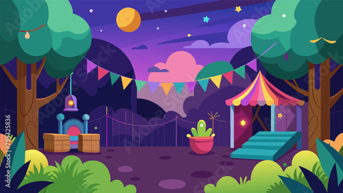 The backyard is transformed into a mystical wonderland with colorful decorations and mystical music playing in the background.