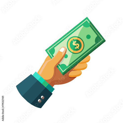 hand with dollar money for payment business closeup on white