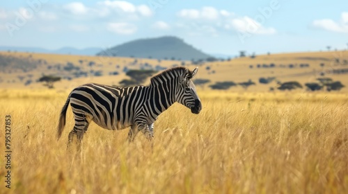 Zebras, which have thick black and white stripes. It is a symbol of the African savannah with a striking mountain silhouette in the background. It is a symbol of the true African safari experience.