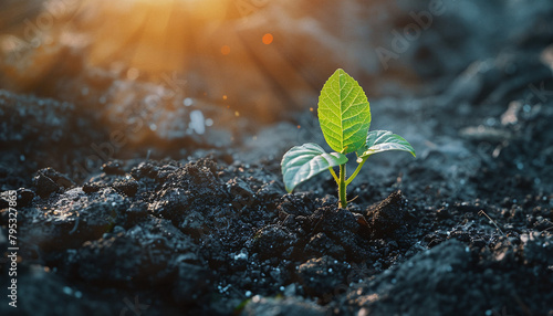 Plant in soil with sunrays HD background photo