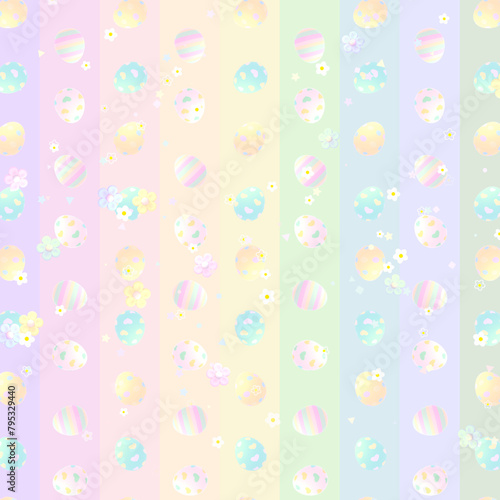 Pastel Easter eggs and flowers pattern.