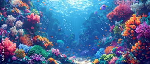 Underwater coral reef with many kinds of fish photo