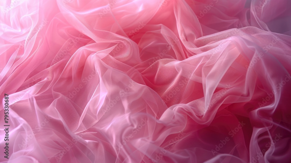 Obraz premium Pink sheer fabric with glitter and soft folds. Textile design with sparkling particles concept.