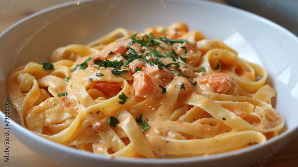 Creamy Fettuccine Pasta with Salmon and Herbs