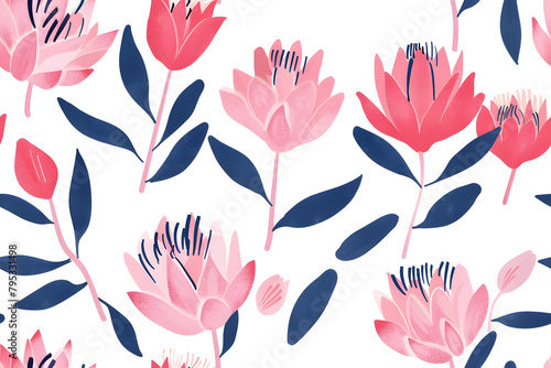 Hand drawn flowers protea seamless pattern