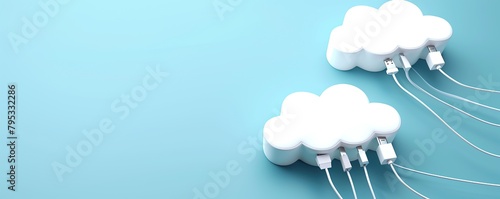 White clouds with interconnected network cables. Concept technology.