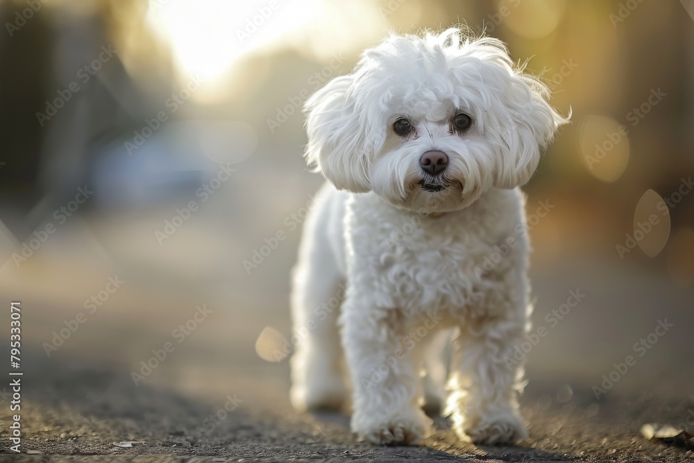 Charming Bichon Frise with fluffy white coat and playful demeanor, adding charm to any composition