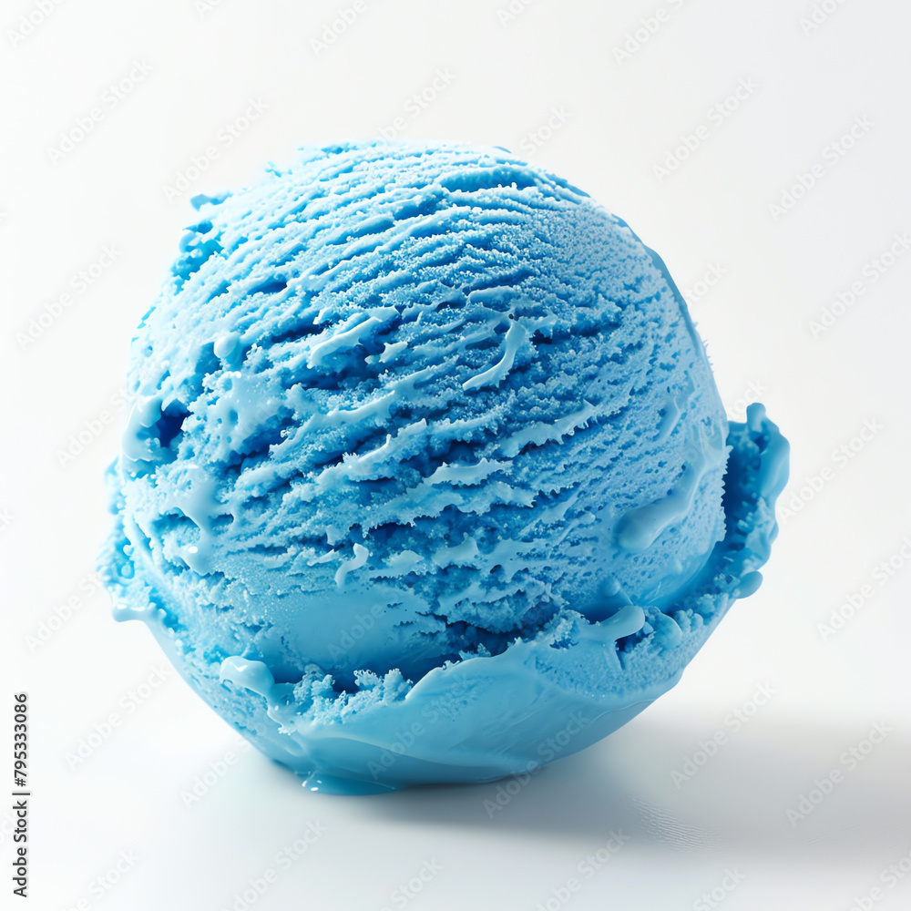 Single Scoop of Blue Ice Cream Against White Background Single Scoop of Blue Ice Cream Against White Background