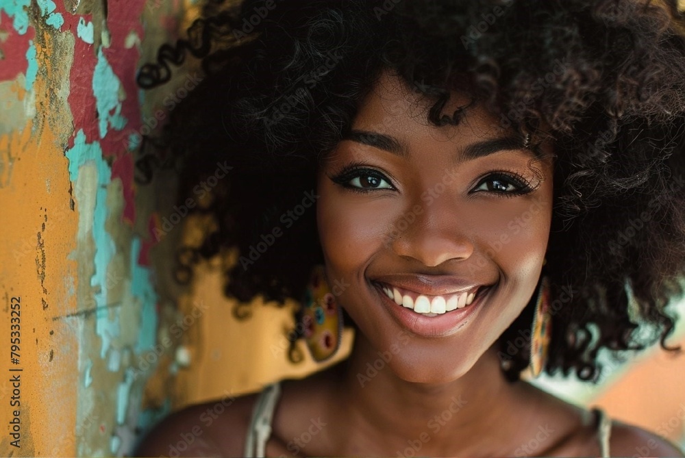 Stunning high resolution photographs of a smiling young African American woman with her own style. Style Stunning high resolution photographs of a smiling young African American woman with her own style. Style