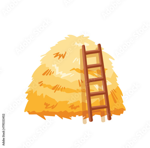 Haystack with ladder cartoon character. vector