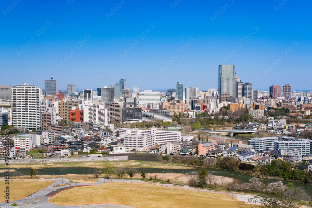 Fototapeta premium 宮城県仙台市 仙台城跡から眺める仙台市の街並み
