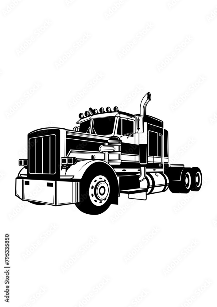 Semi-Truck Front View | Big Truck | Truck Drivers | Constuction | Contractor | Trucking | American Trucker | Original Illustration | Vector and Clipart | Cutfifle and Stencil