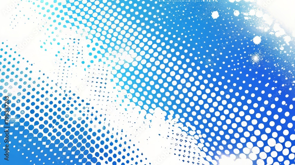 Obraz premium Dots halftone white-blue color pattern gradient grunge texture background. Pop art comics sport style illustration.