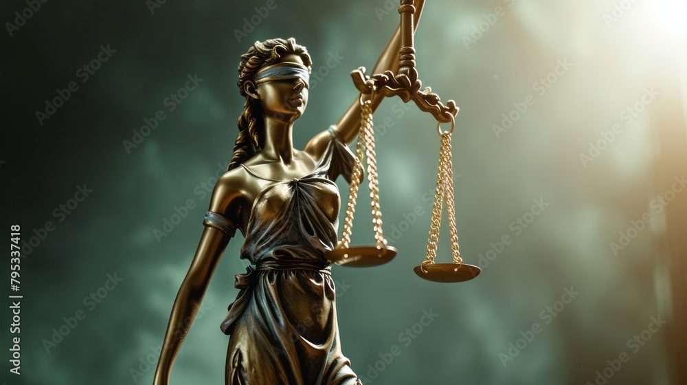 The statue of justice with closed eyes themis holds in her hands the metal scales of justice with copyspace The statue of justice with closed eyes themis holds in her hands the metal scales of justice with copyspace