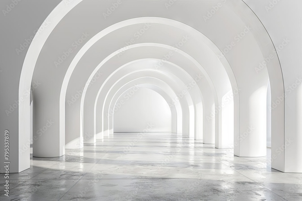 empty white room with arch design and concrete floor museum space chapel entrance minimal architecture perspective 3d render empty white room with arch design and concrete floor museum space chapel entrance minimal architecture perspective 3d render