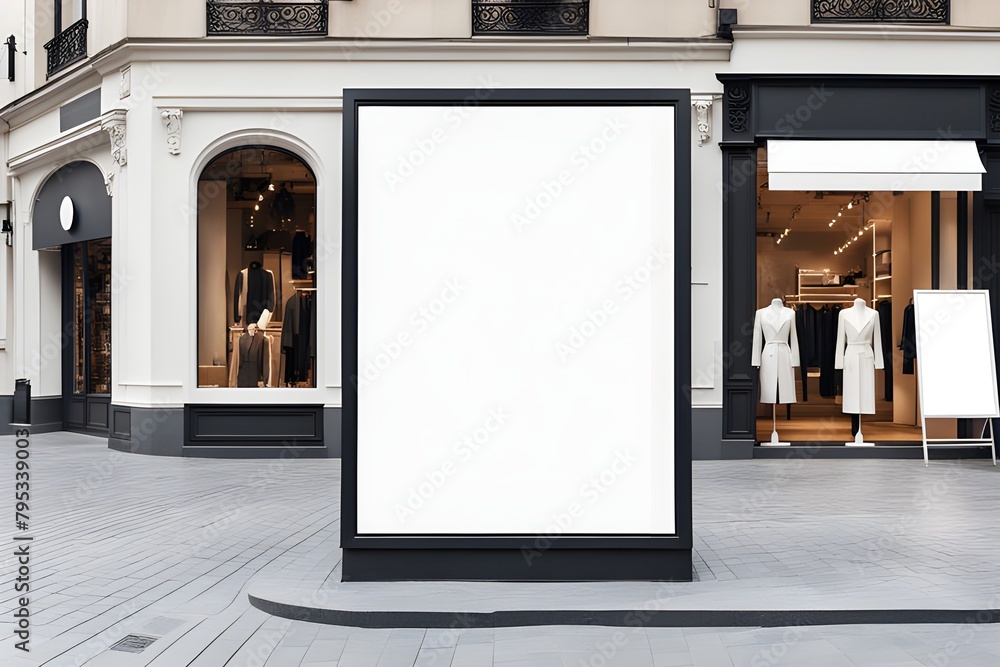 window with blank white advertising poster window with blank white advertising poster