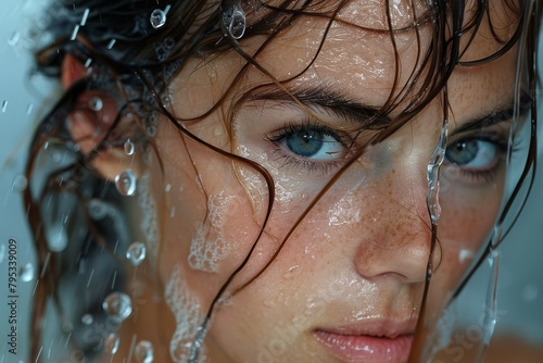 The image captures the ethereal beauty of water droplets falling against a defocused background, hinting at a sense of serenity and the ephemeral nature of life
