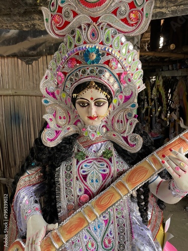statue of saraswati mata in temple indian culture