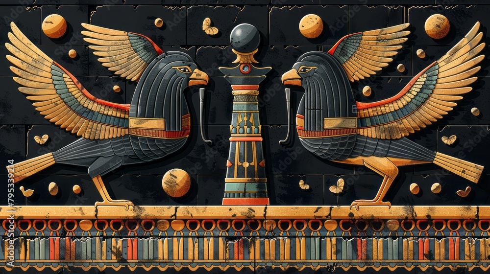 Fototapeta premium Ancient Egypt Art Concept Wall with Vivid Colors and Magical Wallpaper