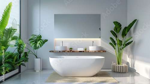 Modern minimalist bathroom interior pastel decor 