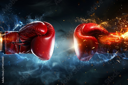 Iconic boxing match poster  two gloves with  vs  text in center for intense versus showdown © Ilja